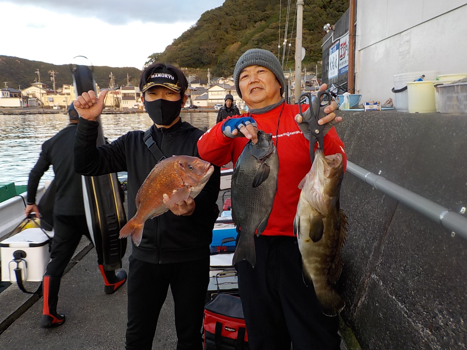 霜様　クエ　５５センチ　グレ　40～４８センチ　2尾　マダイ　５０センチ